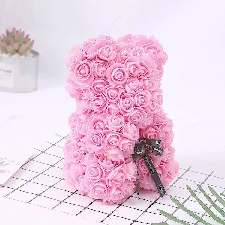 25cm Artificial Teddy Rose Flower Bear with Box Romantic Valentines Day Gift Girlfriend Women Anniversary Wedding Party Supplies 7