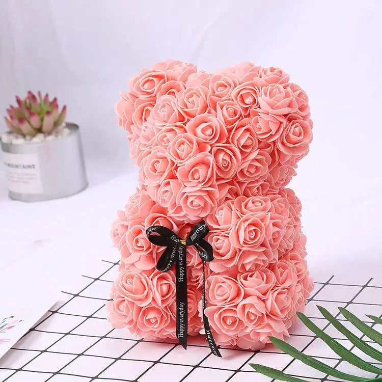 25cm Artificial Teddy Rose Flower Bear with Box Romantic Valentines Day Gift Girlfriend Women Anniversary Wedding Party Supplies 8