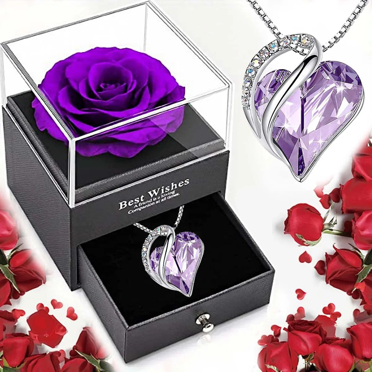 Valentine’s Day Ocean Heart Love Necklace with Eternal Rose Gift Box 7