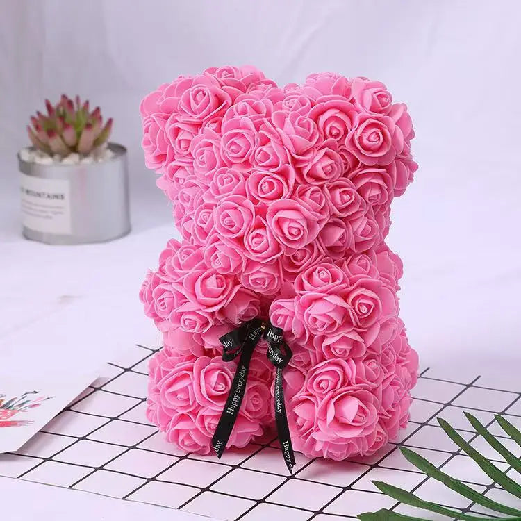 25cm Artificial Teddy Rose Flower Bear with Box Romantic Valentines Day Gift Girlfriend Women Anniversary Wedding Party Supplies 6