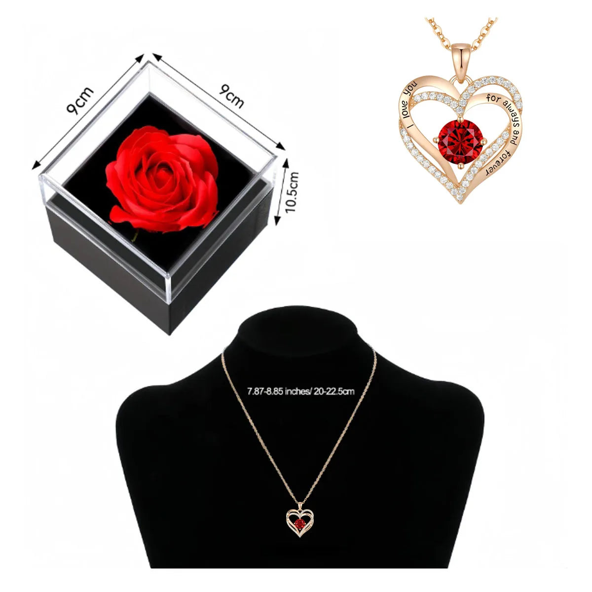 Luxury Red Zircon Pendant Necklaces with Rose Flower Gift Box For Girlfriend Women I Love You Gifts Trendy Wedding Jewelry 6